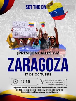 Cartel del acto 'Save the date' de Vente Venzuela en Zaragoza