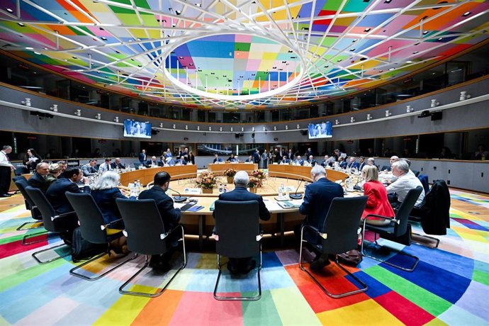 Líderes europeos durante la segunda jornada de la reunión del Consejo Europeo, a 16 de octubre de 2026, en Madrid (España).