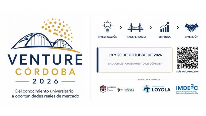 Cartel de Córdoba Venture 2026, que se celebra en el Palacio de Orive de la capital cordobesa los días 19 y 20 de octubre.
