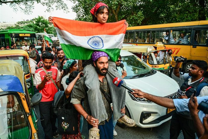 Protesta para exigir la dimisión del presidente de la Comisión Electoral de la India, Gyanesh Kumar, por supuestas irregularidades en el censo electoral (Nueva Delhi)