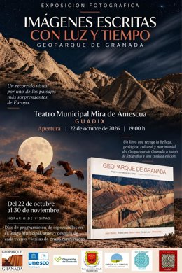 La Concejalía de Cultura del Ayuntamiento de Guadix, junto con el Geoparque de Granada y la Diputación Provincial, organiza la presentación del libro y la exposición fotográfica 'Geoparque de Granada. Imágenes escritas con luz y tiempo'.