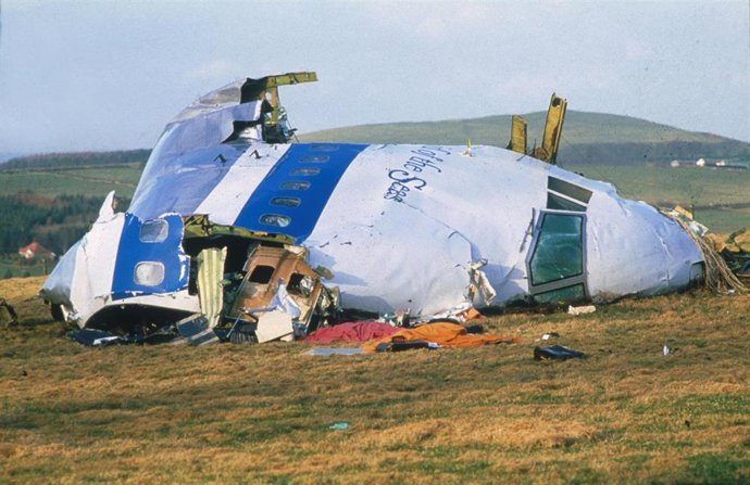 Archivo - Los restos de la aeronave tras el accidente del vuelo 103 de Pan Am en la localidad de Lockerbie., Escocia