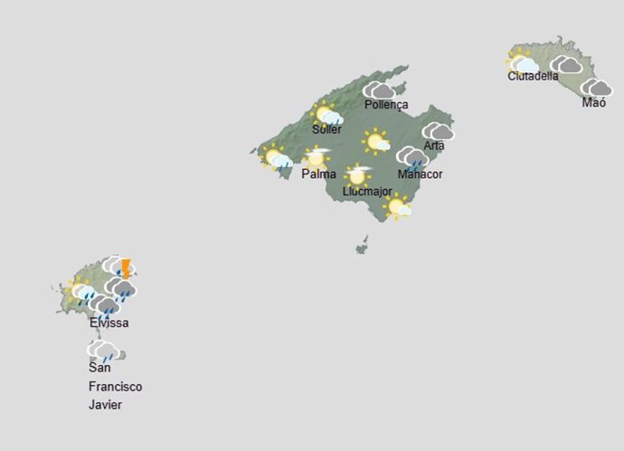 Mapa del tiempo para este domingo en Baleares.
