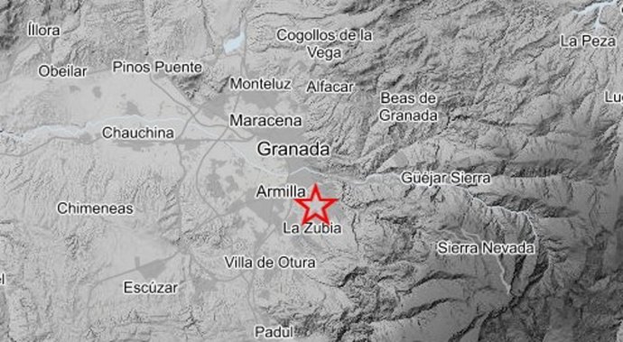 Mapa del seísmo detectado en Cájar (Granada).