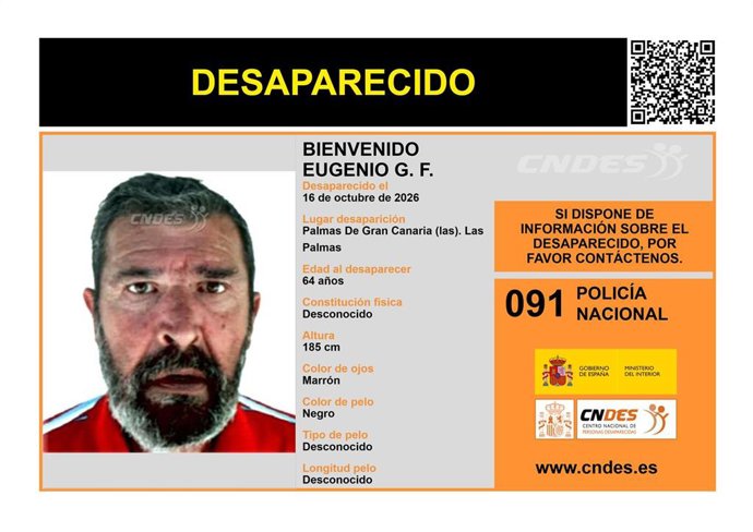 Buscan a Bienvenido Eugenio G.F, un hombre de 64 años que desapareció el viernes en Las Palmas de Gran Canaria