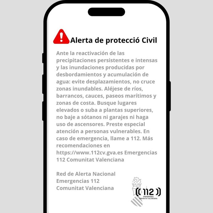 Emergencias envía un segundo ES-Alert del litoral sur de Valencia y litoral norte e interior de Alicante