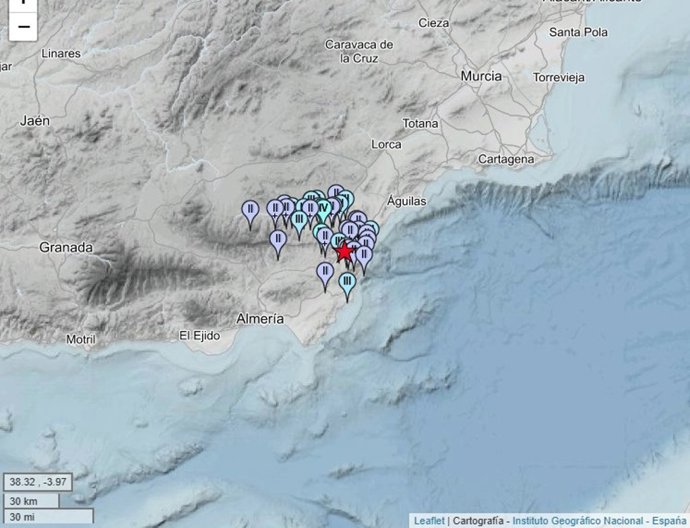 Registrado un terremoto de magnitud 3,4 con epicentro en Los Gallardos sentido en otros 22 municipios de la provincia de Almería