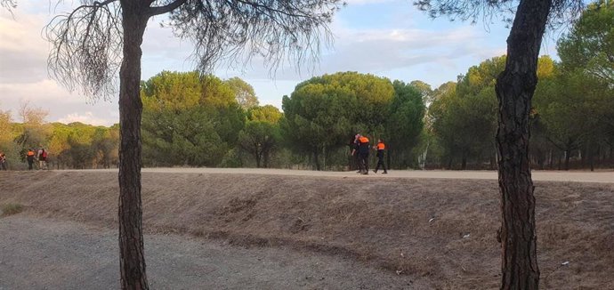 Voluntario de Protección Civil de San Juan del Puerto durante la búsqueda del hombre de 44 años desaparecido en Niebla (Huelva).