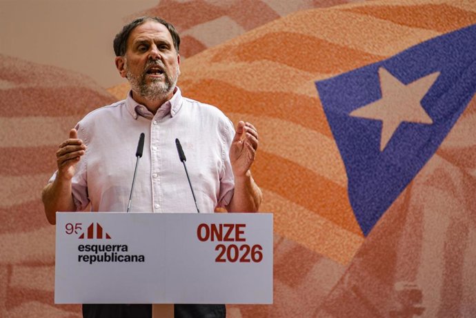 Archivo - El presidente de ERC, Oriol Junqueras, durante el acto organizado por Esquerra Republicana de Catalunya por la Diada, a 11 de septiembre de 2026, en Barcelona, Catalunya (España). Cada año la Diada recuerda la caída de Barcelona ante las tropas 