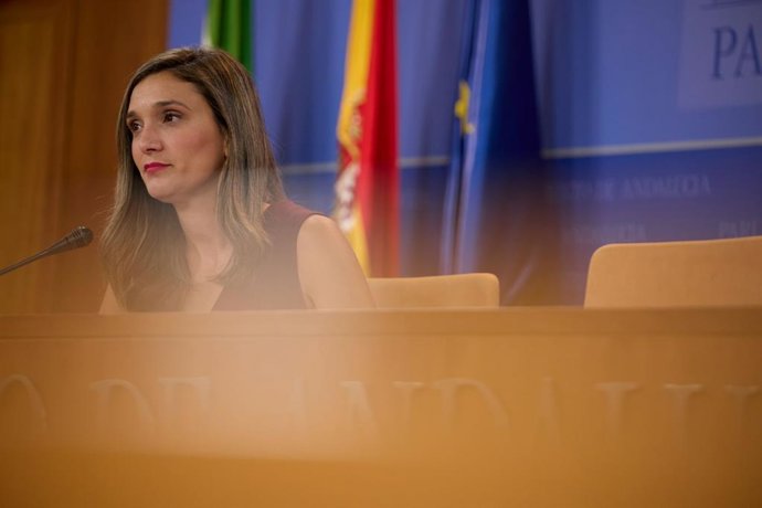 La vicesecretaria general del PSOE-A, María Márquez, en rueda de prensa. (Foto de archivo).