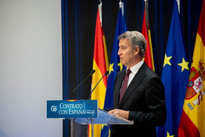 El president del PP, Alberto Núñez Feijóo, en Espai Larra, a 19 d'octubre del 2026, a Madrid (Espanya).