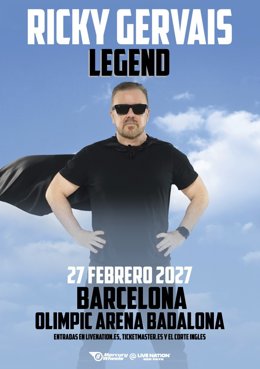 Cartel del espectáculo de Ricky Gervais en Badalona (Barcelona) del próximo 27 de febrero