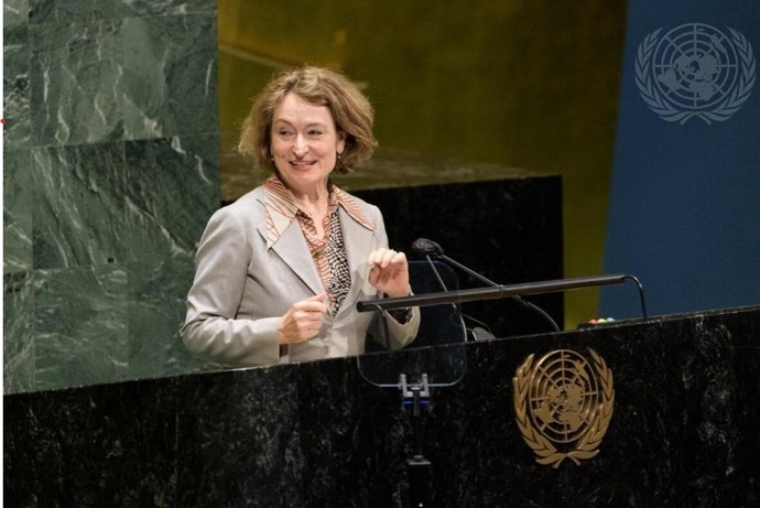 A nova representante especial da União Europeia para os Direitos Humanos, Ilze Brands Kehris, durante uma intervenção perante o Grupo de Trabalho de Composição Aberta sobre o Envelhecimento das Nações Unidas, em 29 de março de 2021