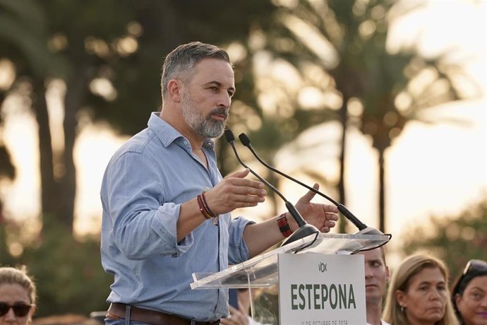 Imagen del líder de Vox, Santiago Abascal, en un acto de precampaña.