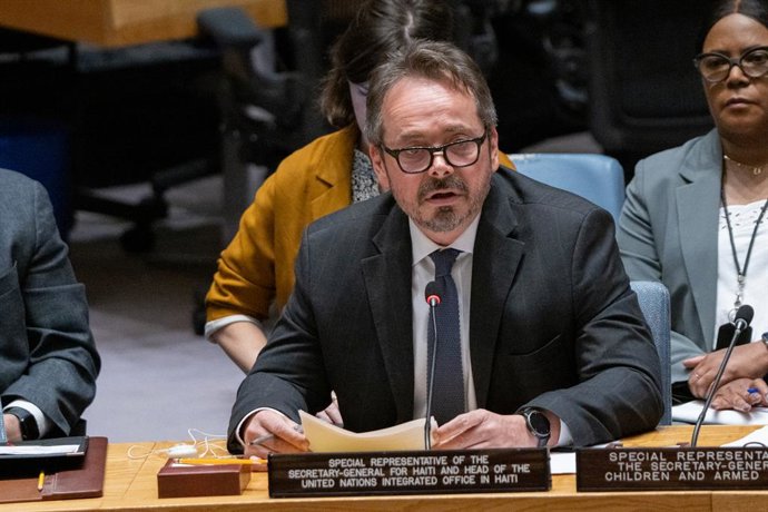 Archivo - UNITED NATIONS, July 20, 2026  -- The UN secretary-general's special representative for Haiti, Carlos Ruiz Massieu, speaks at a Security Council meeting at the UN headquarters in New York, July 20, 2026. The top UN envoy in Haiti on Monday calle