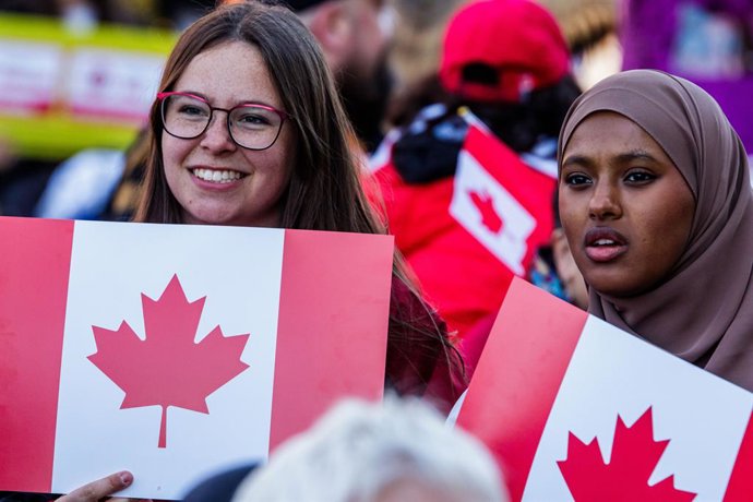 October 18, 2026, Edmonton, Alberta, Canada: All Ages and backgrounds show their support of the Alberta Federation of Labour's Canada Unity Rally, ahead of the Alberta Referendum..With less than 24 hours until Referendum voting starts, the Alberta Federat
