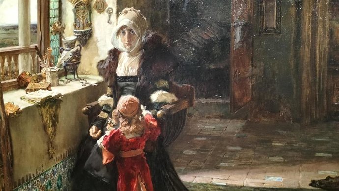 Detalle del cuadro 'La reina Juana la Loca, recluida en Tordesillas con su hija, la infanta Catalina' de Francisco Pradilla.