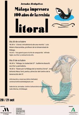 Cartel de las jornadas divulgativas 'Málaga impresora. Cien años de la revista Litoral'