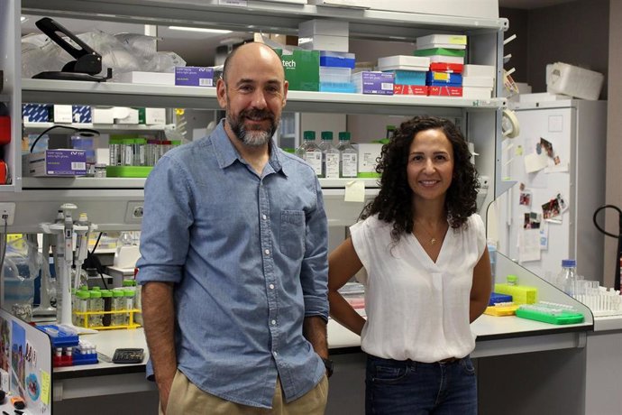 Álvaro Rada y Lara Zorro en el laboratorio del IBBTEC.