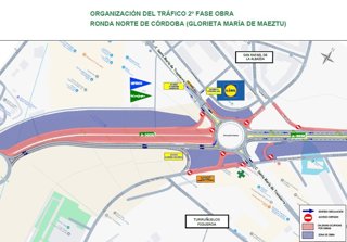 Situación del tráfico en el tramo de la Ronda de Poniente (A-3050) que se desviará a partir de principios de noviembre por el ramal construido con motivo de las obras de la primera fase de la Ronda Norte de Córdoba.
