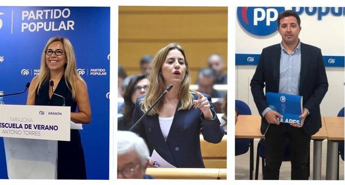 Ana Alós, Rocío Dívar y Alberto Herrero, cabezas de lista del PP al Congreso por Huesca, Zaragoza y Teruel.