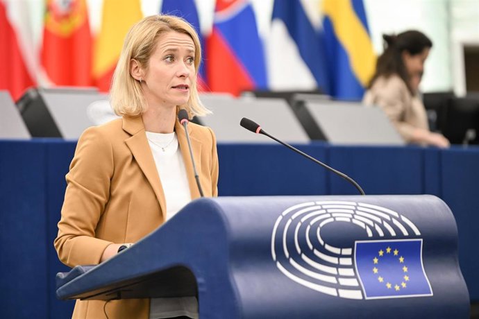 La Alta Representante de la Unión Europea para Política Exterior, Kaja Kallas, durante un debate en el pleno del Parlamento Europeo en Estrasburgo (Francia)