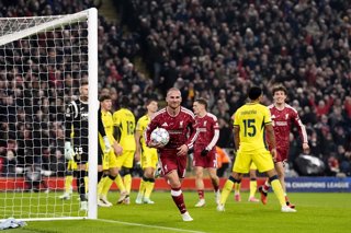20 October 2026, United Kingdom, Liverpool: Liverpool's Alexis Mac Allister celebrates scoring his side's third goal during the UEFA Champions League soccer match between Liverpool FC and Villarreal CF at Anfield. Photo: Nick Potts/PA Wire/dpa