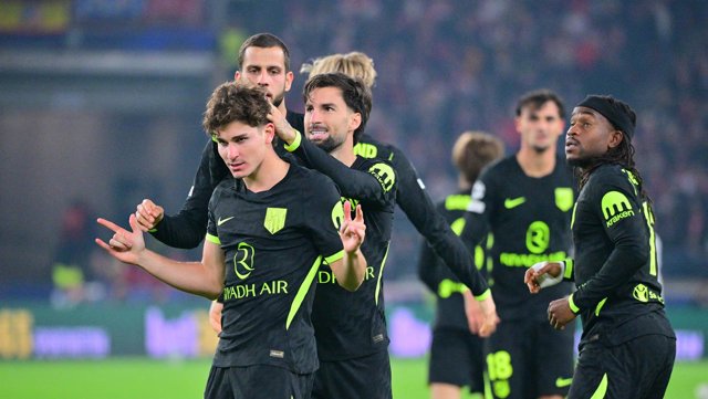 El jugador del Atlético de Madrid Julián Álvarez celebrando su gol ante el Stuttgart.