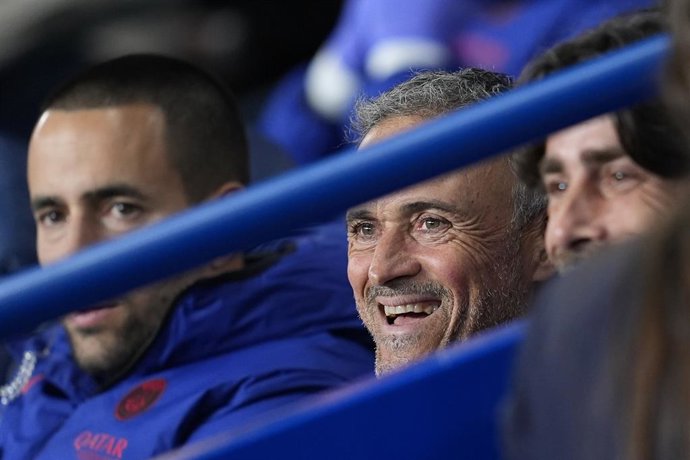 Luis Enrique Martinez, head coach of PSG, smiles during the UEFA Champions League 2026/27 League Phase MD3 match between Paris Saint-Germain and FC Barcelona at Parc des Princes on Octuber 20, 2026, in Paris, France.