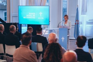 La presidenta del RC Celta, Marián Mouriño, durante la Junta de Accionistas del Celta