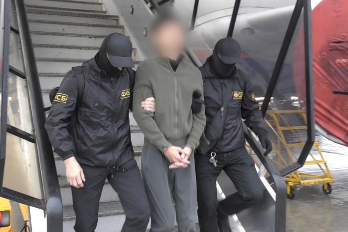 RUSSIA, MOSCOW - OCTOBER 14, 2026: This video screen grab shows an operation by Russia's Federal Security Service to detain a Hokkaido Shimbun journalist from Japan on suspicion of espionage. Video grab. Best quality available