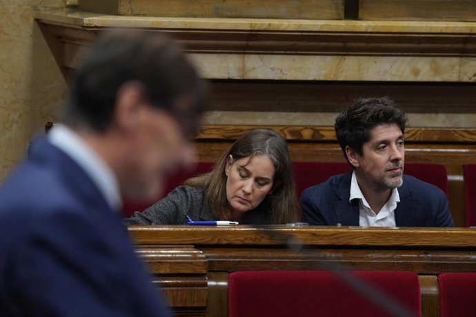 La presidenta de los Comuns en el Parlament, Jéssica Albiach, y el portavoz de Comuns en el parlament, David Cid, en una imagen de archivo en el Parlament