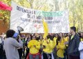 Estudiantes protestan en el campus de Vicálvaro de la Rey Juan Carlos por la presencia de Milei en la Universidad