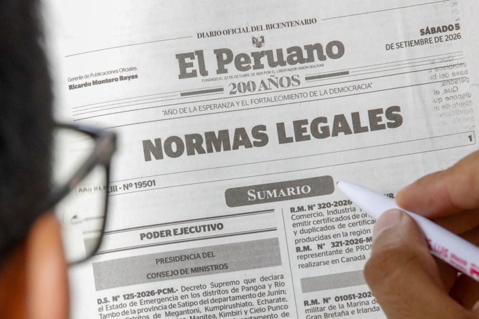 Archivo - Perú.- Estas son las normas legales más importantes del jueves 15 de octubre de 2026