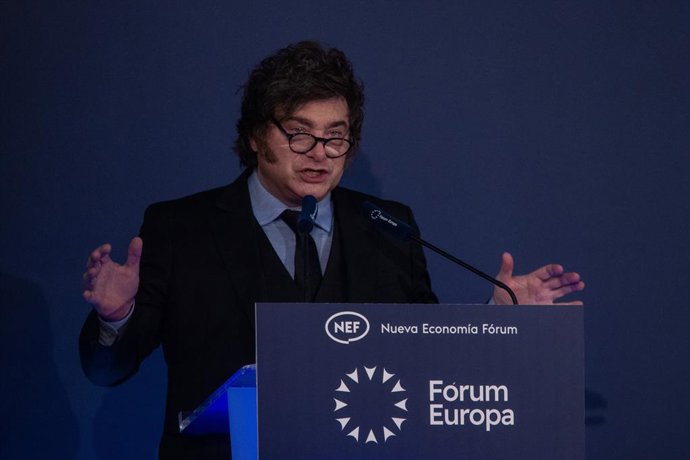 El presidente argentino, Javier Milei, durante el desayuno informativo de Nueva Economía Forum.