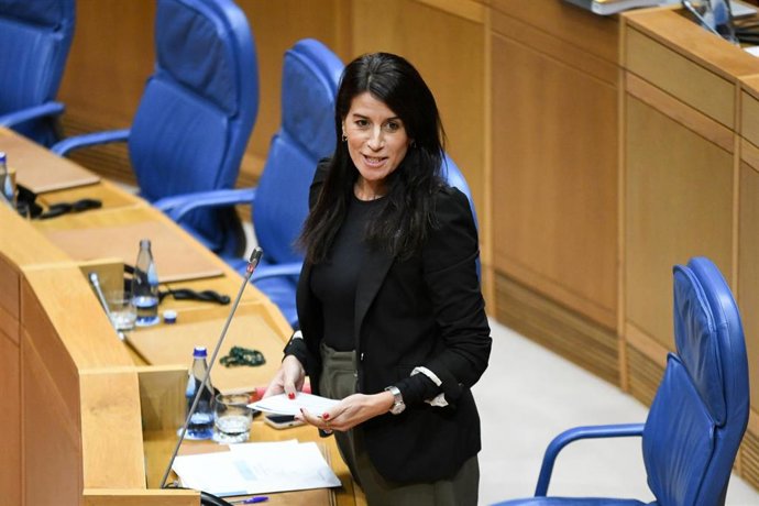 La conselleira de Vivenda e Planificación de Infrestruturas, María Martínez Allegue, en el pleno del Parlamento
