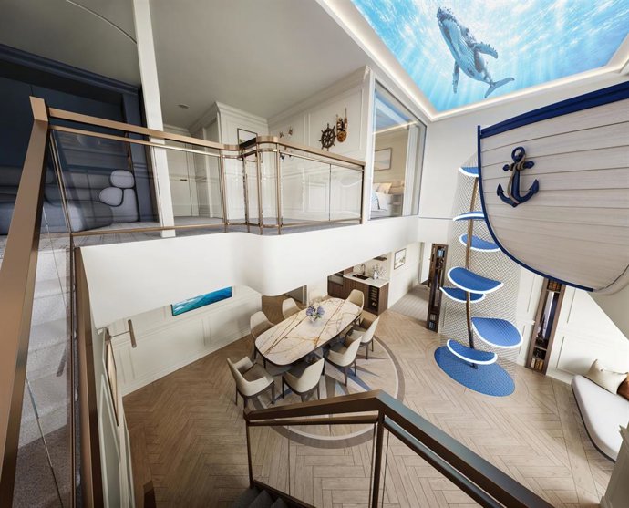 Nuevo concepto de alojamiento a bordo de MSC Cruceros, la llamada Grand Hamptons Villa, un espacio de 230 metros cuadrados y dos plantas con capacidad para ocho pasajeros.