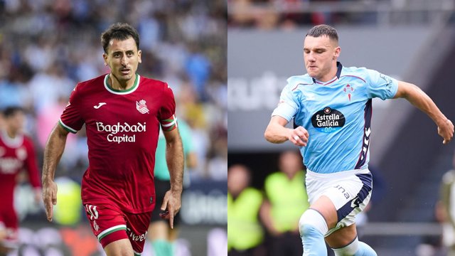 El delantero de la Real Sociedad Mikel Oyarzabal y el delantero del RC Celta Ferran Jutglá.