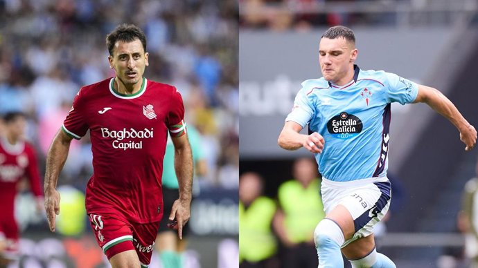 El delantero de la Real Sociedad Mikel Oyarzabal y el delantero del RC Celta Ferran Jutglá.