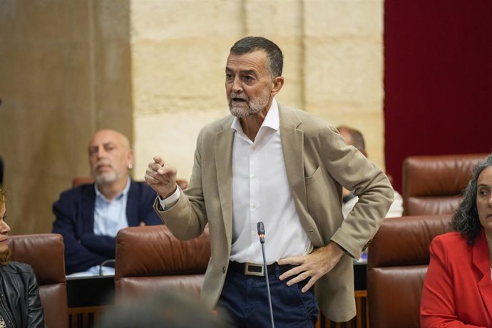 El portavoz de Por Andalucía y coordinador federal de Izquierda Unida, Antonio Maíllo, interviene en la sesión de control al Gobierno en el Parlamento andaluz. 