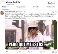 Miriam Andrés responde a Torró que de las 9 lista de CyL al Congreso siete las encabezan hombres