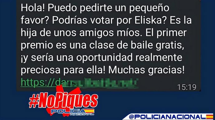 La Policía alerta de mensajes sobre un falso concurso para que ciberdelincuentes accedan al WhatsApp de las víctimas