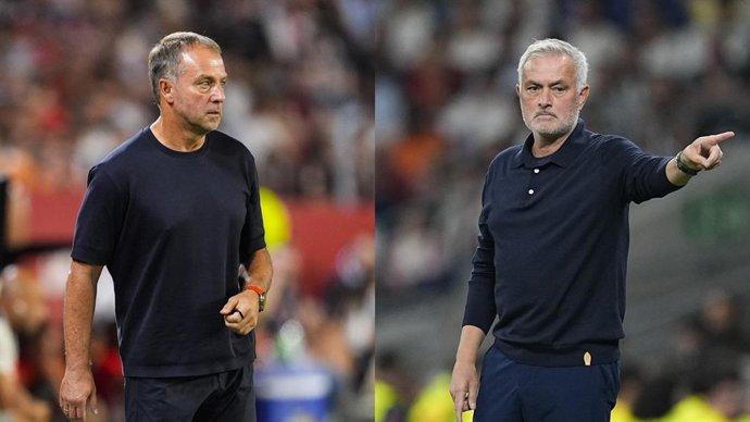 El entrenador alemán del FC Barcelona, Hansi Flick, y el portugués  del Real Madrid, José Mourinho.