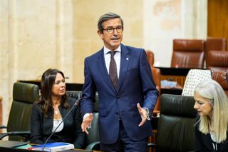 El consejero de Universidad, Industria, Energía e Innovación, Jorge Paradela, en el Parlamento andaluz.