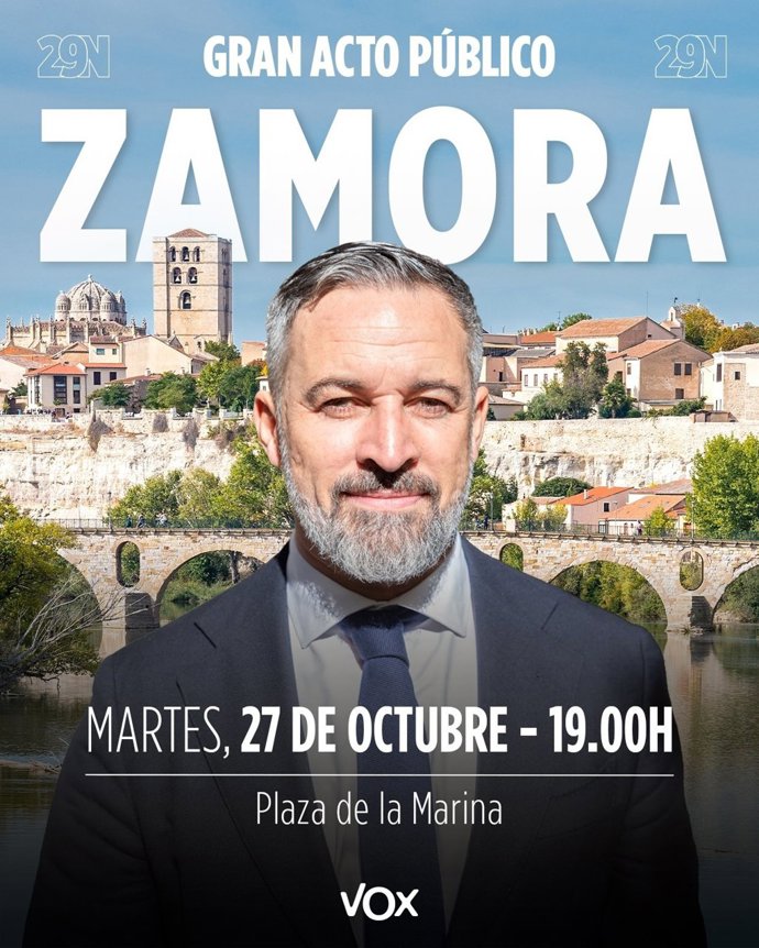 Cartel anunciador del acto público del presidente nacional de Vox en Zamora.