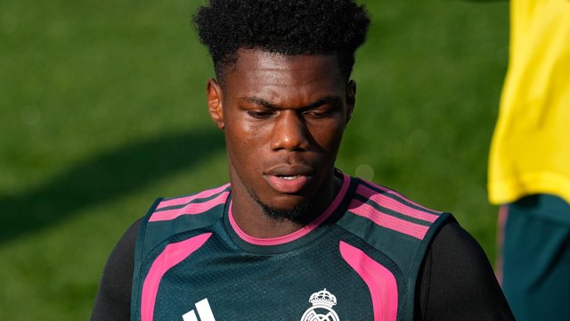 El centrocampista francés del Real Madrid Aurélien Tchouaméni, durante un entrenamiento en Valdebebas.