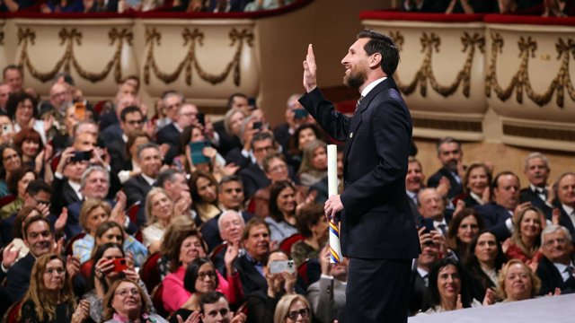 El futbolista argentino Leo Messi durante la entrega de los Premios Princesa de Asturias 2026 en el Teatro Campoamor, a 23 de octubre de 2026, en Oviedo (España). La ceremonia de entrega de los Premios Princesa de Asturias es la principal actividad que de