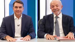 Flavio Bolsonaro (derecha), candidato ultraderechista, y Luiz Inacio Lula da Silva (izquierda), presidente de Brasil y candidato a la reelección