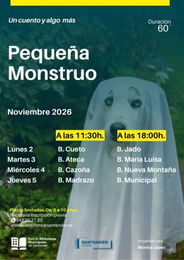 El cuenta cuentos 'Pequeña mostruo' llegará en la semana no lectiva a las bibliotecas de Santander