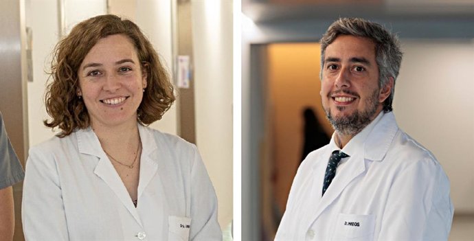 Ana Landa e Ignacio Matos, oncólogos médicos del Área de Cáncer Gastrointestinal e investigadores -respectivamente- de los estudios fase I y fase II/III para cáncer colorrectal metastásico.